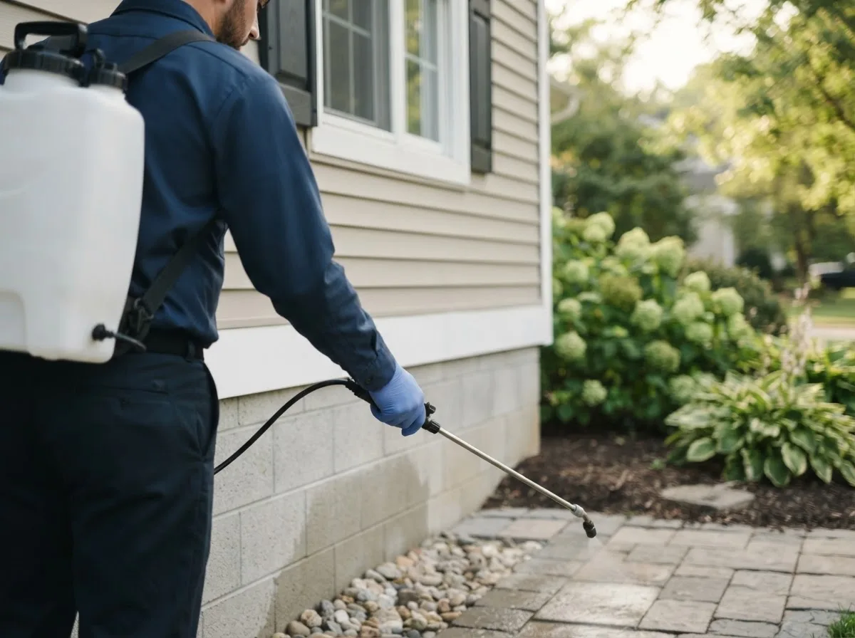 Pest control technician inspecting a home in Adrian, PA
